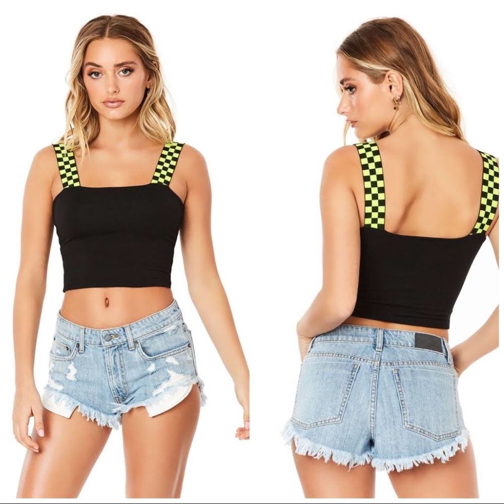 NWT Neon Checkered Strap Crop Tank